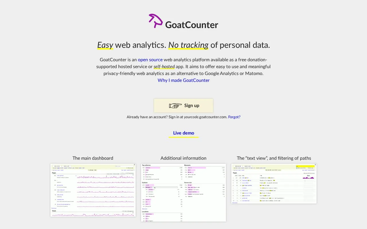 GoatCounter homepage screenshot