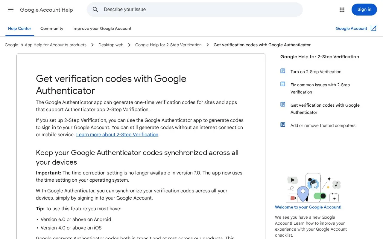 Google Authenticator homepage screenshot