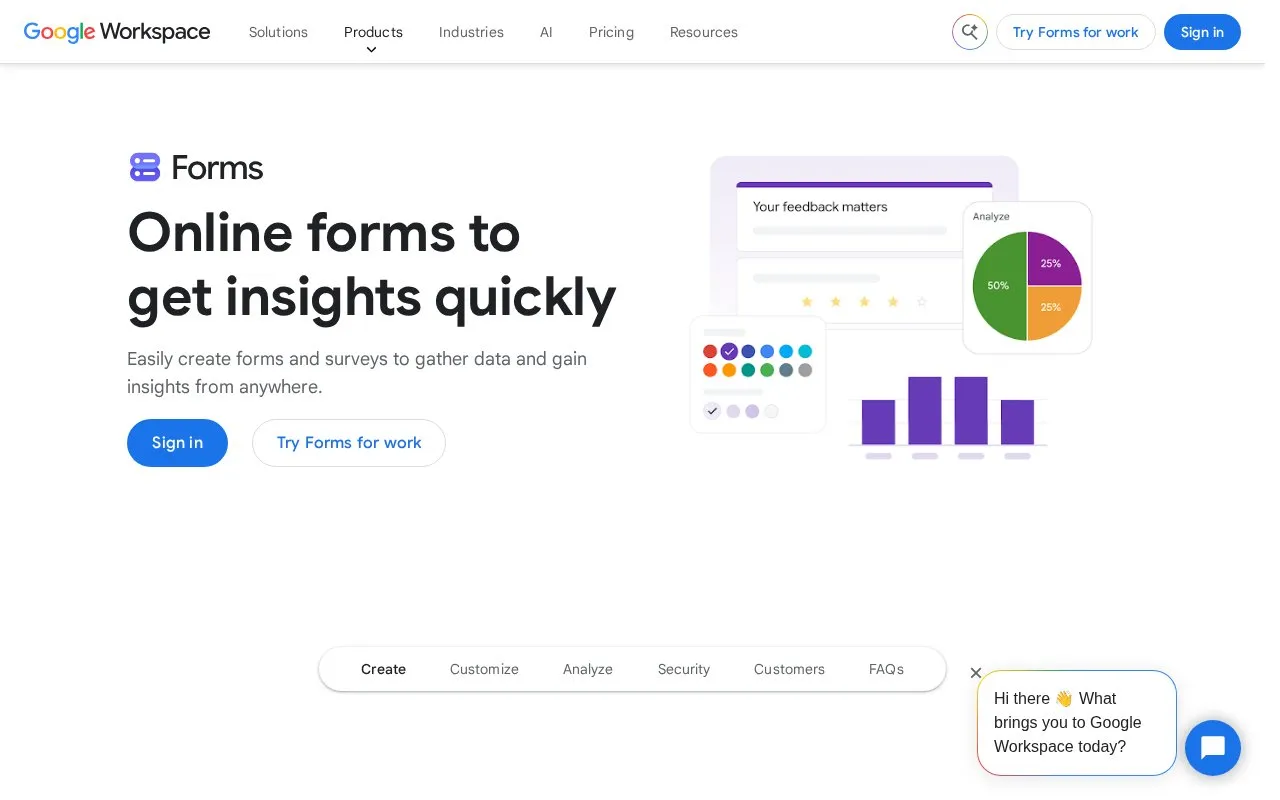 Google Forms homepage screenshot