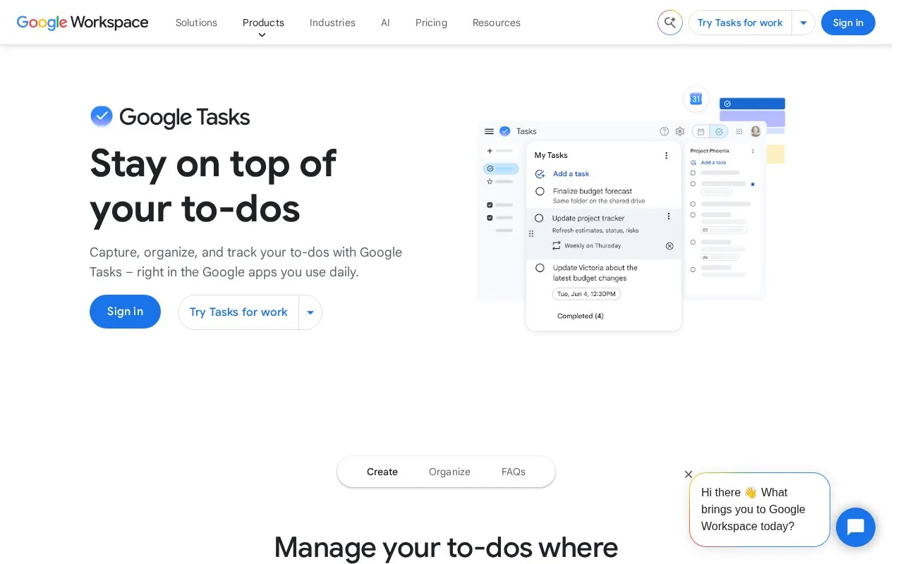 Google Tasks homepage screenshot