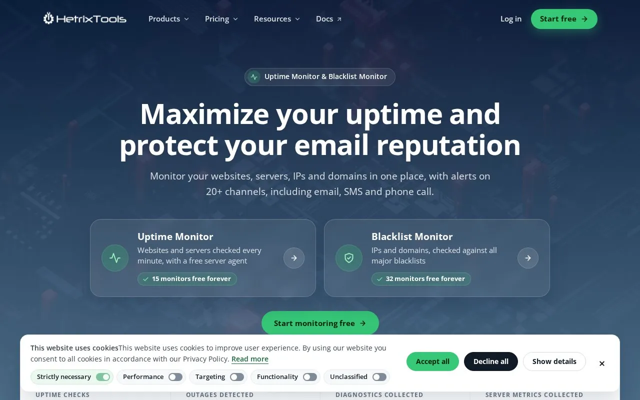 HetrixTools homepage screenshot