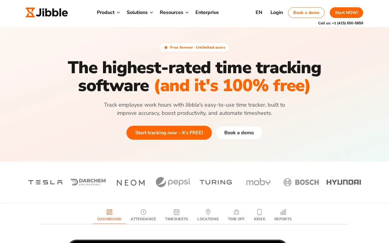Jibble homepage screenshot