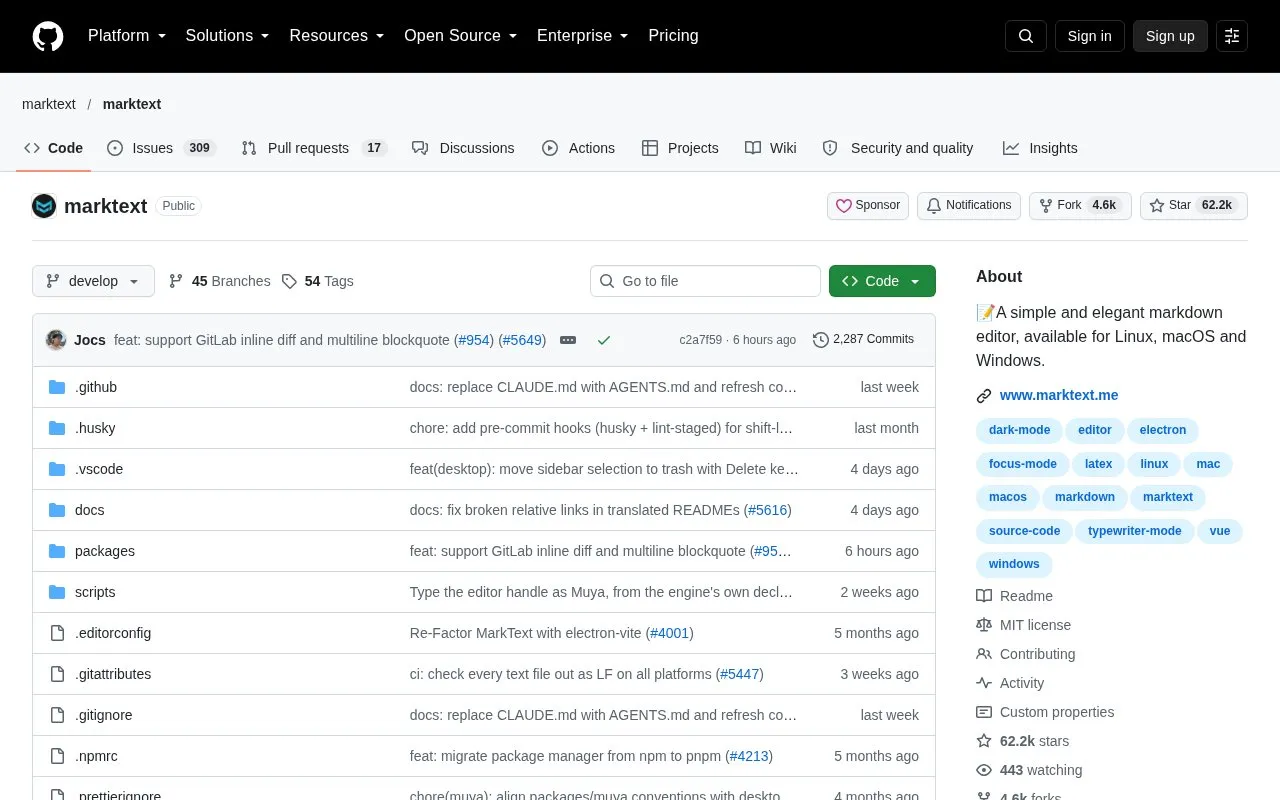 MarkText homepage screenshot