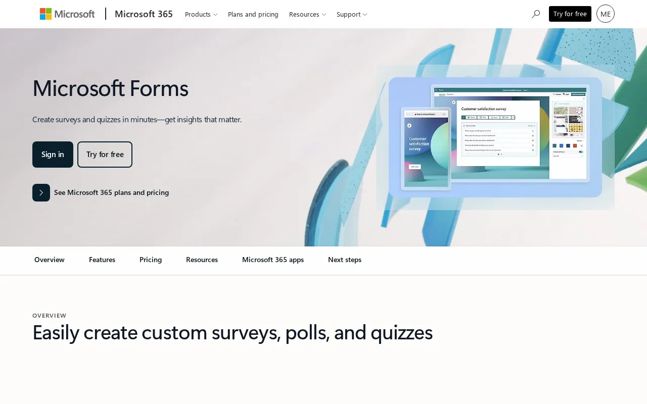 Microsoft Forms homepage screenshot