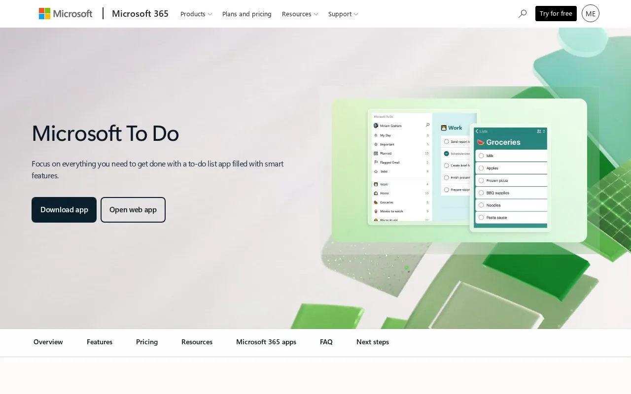 Microsoft To Do homepage screenshot