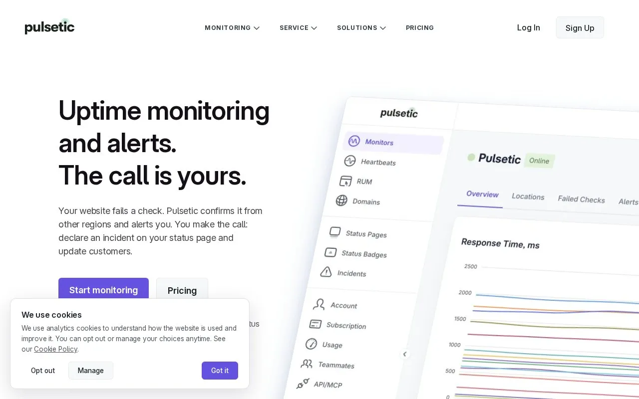Pulsetic homepage screenshot