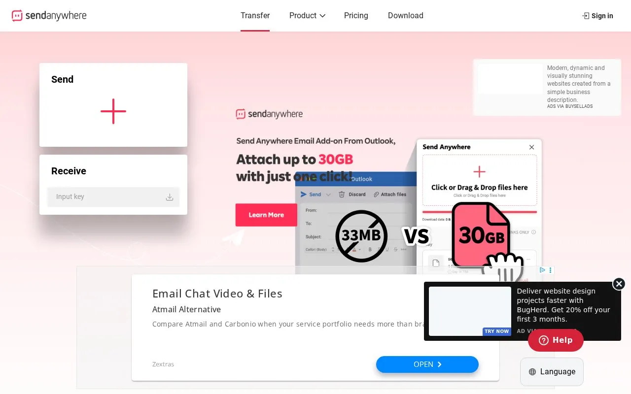 Send Anywhere homepage screenshot