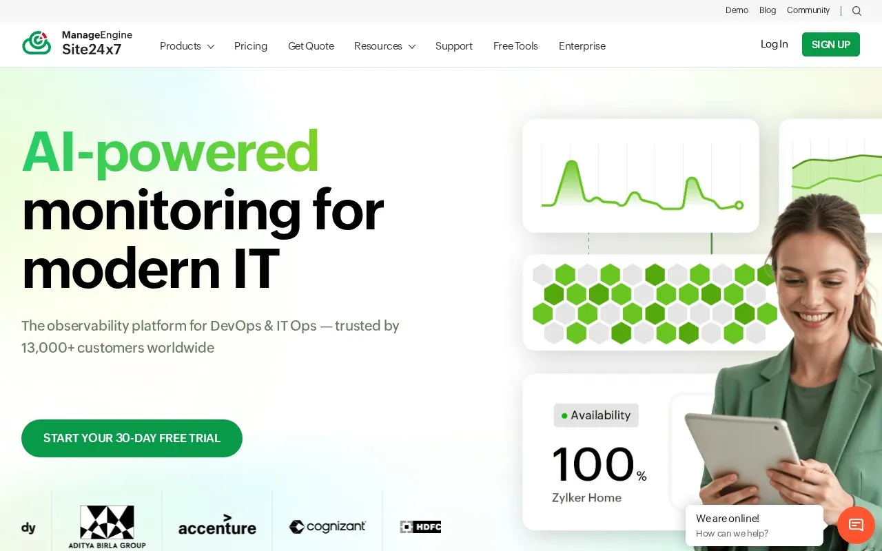 Site24x7 homepage screenshot