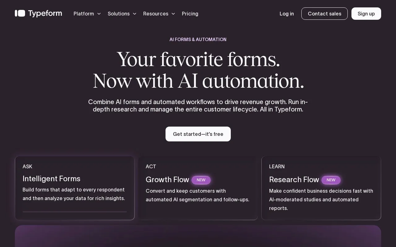 Typeform Form Builder homepage screenshot