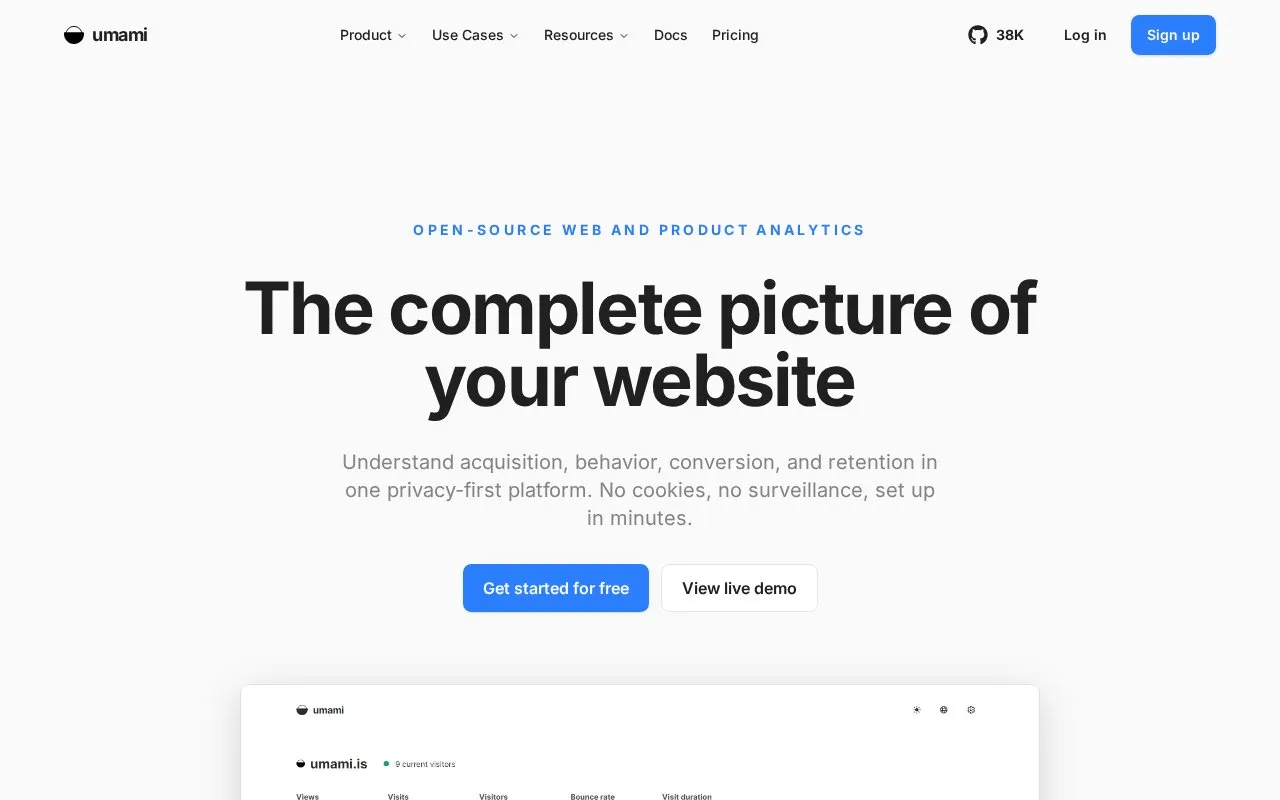 Umami homepage screenshot