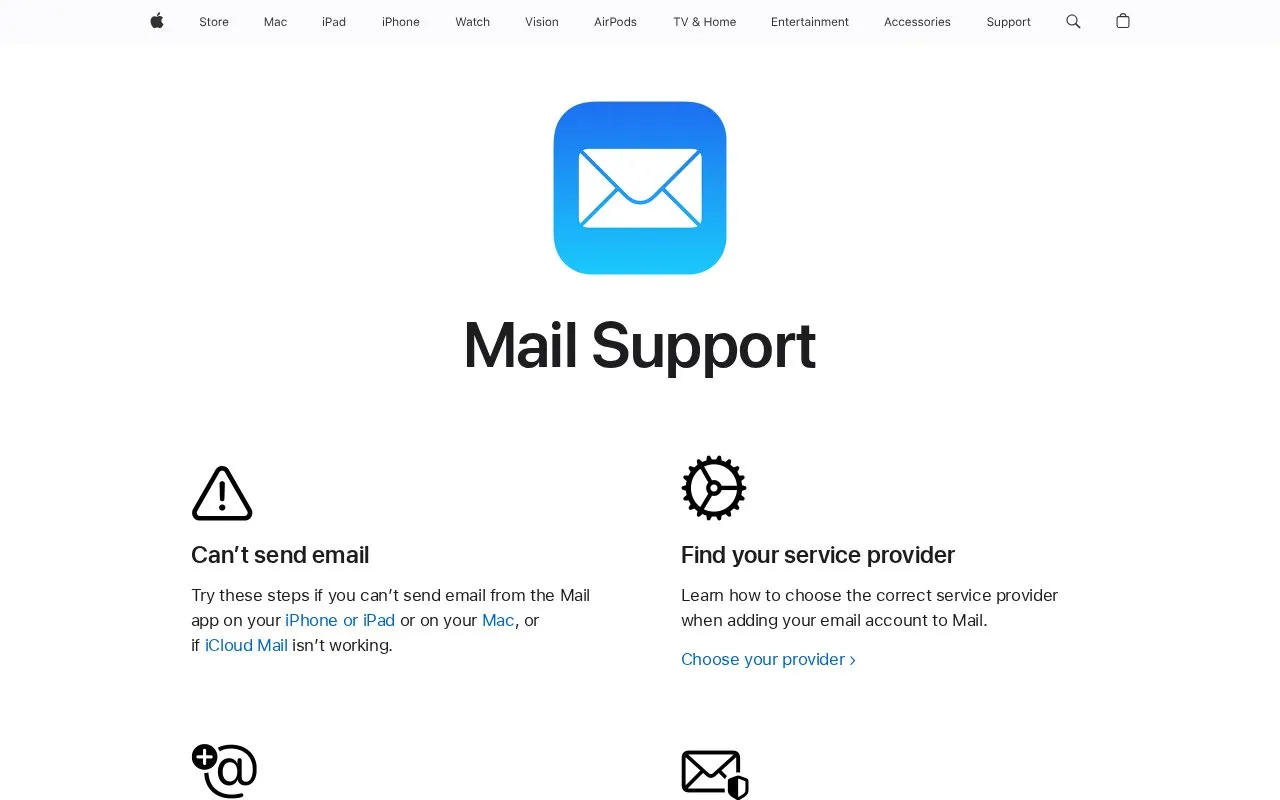 Apple Mail homepage screenshot
