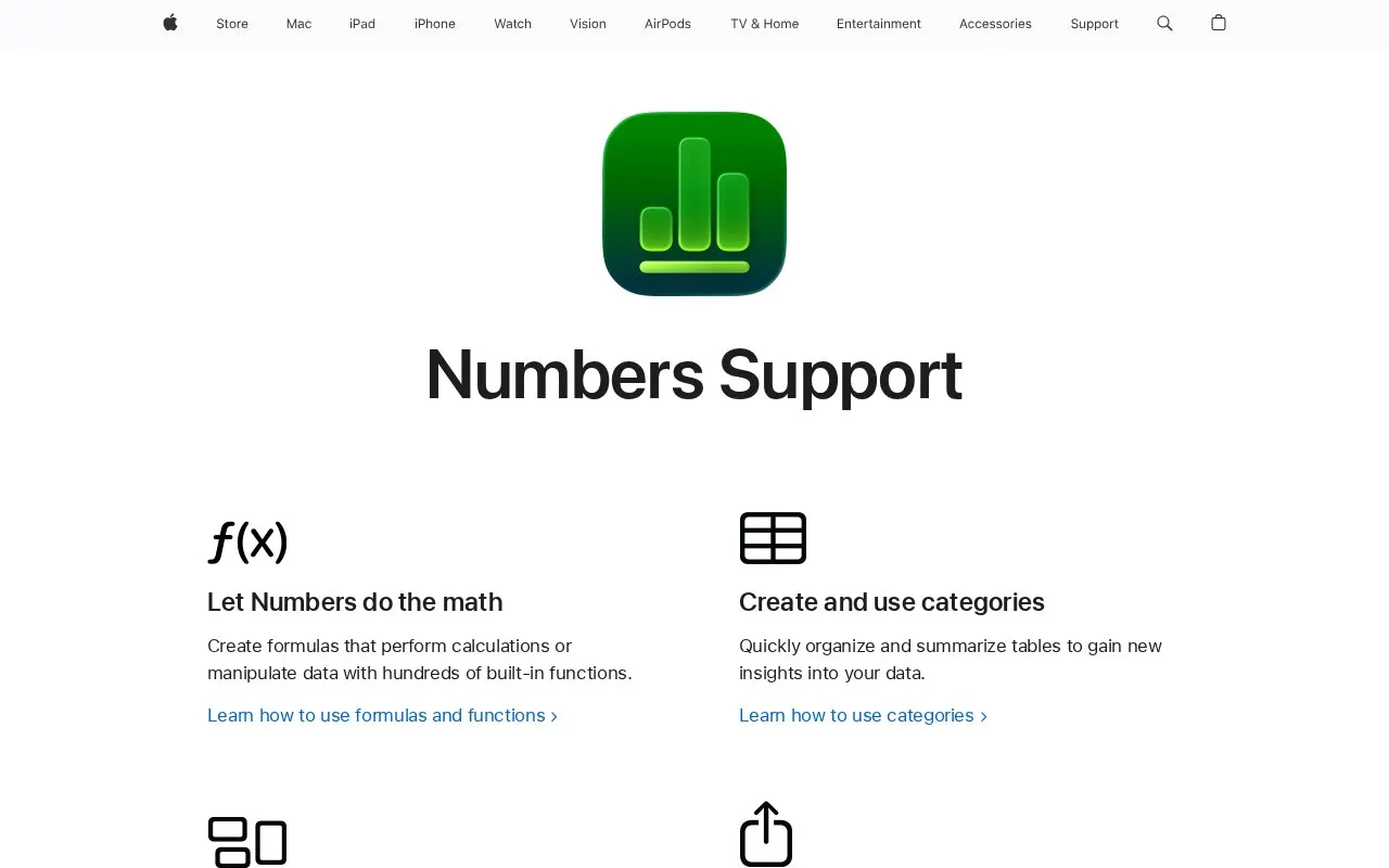 Apple Numbers homepage screenshot