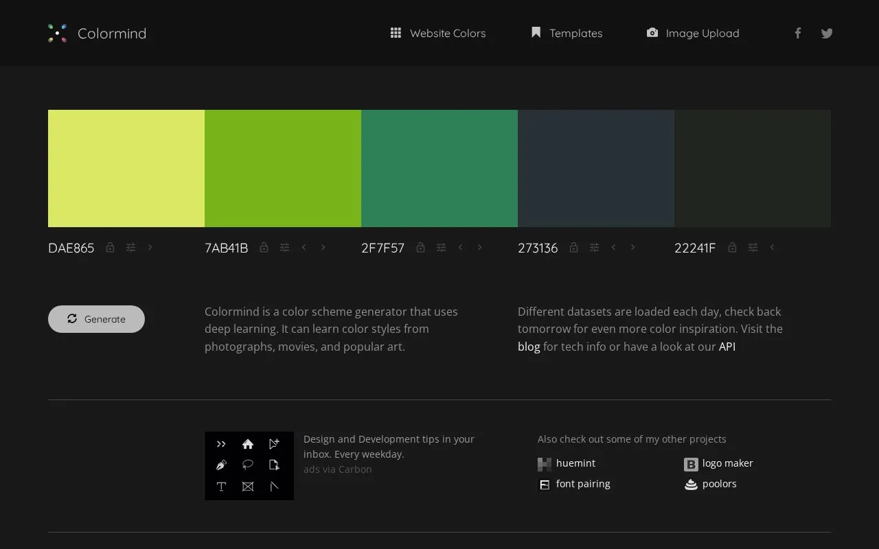 Colormind homepage screenshot