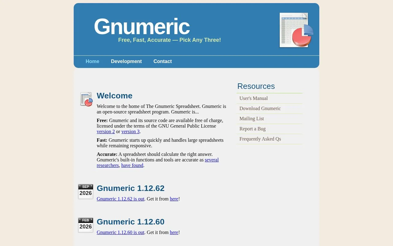 Gnumeric homepage screenshot