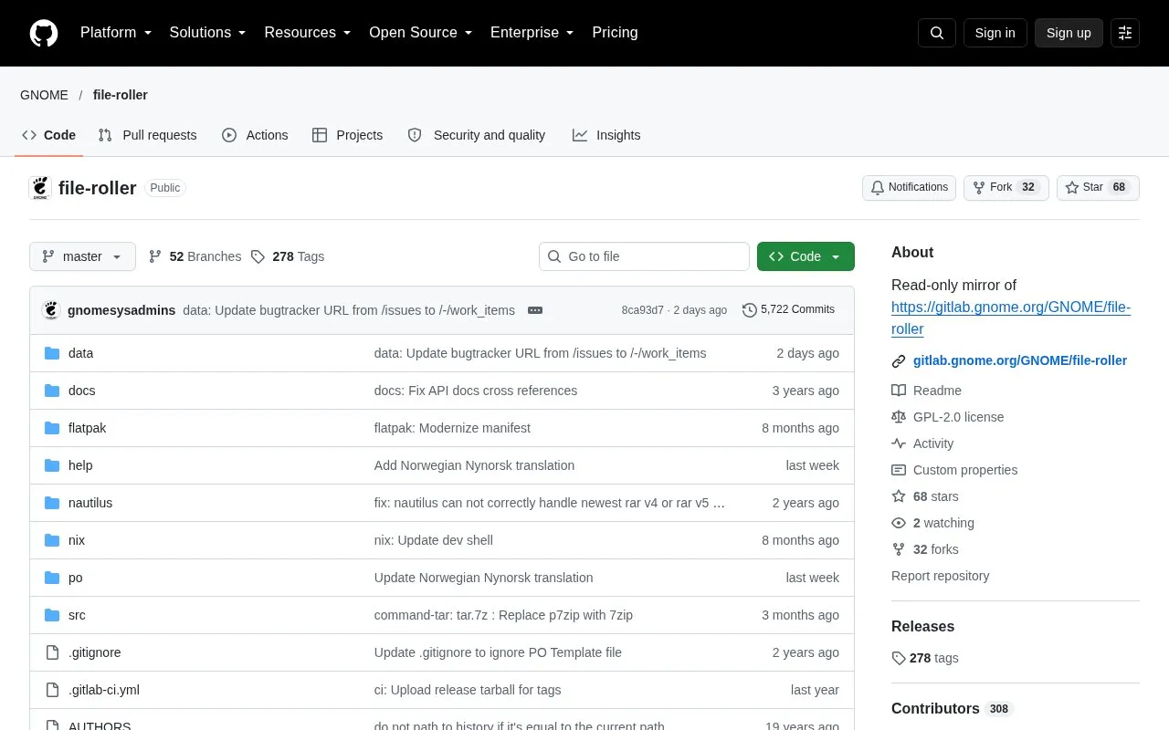 File Roller homepage screenshot