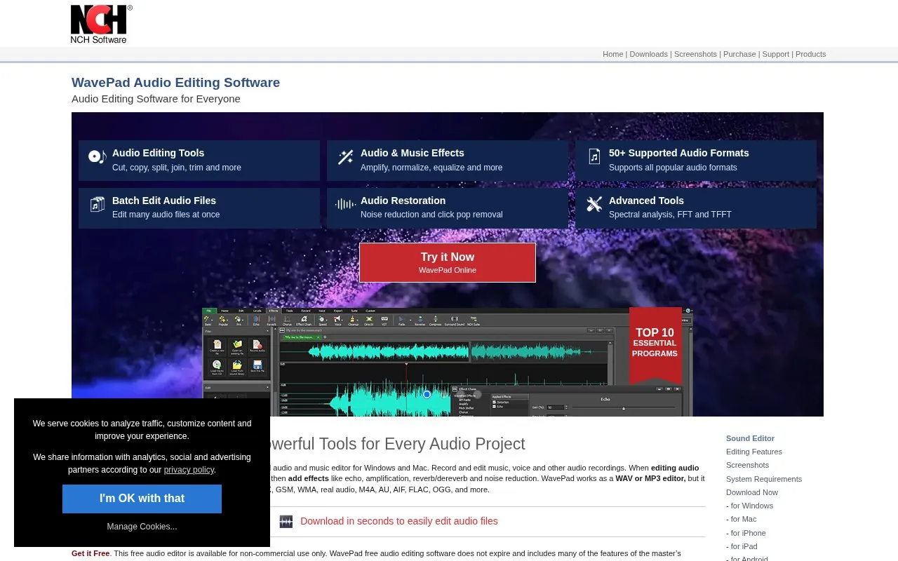 WavePad homepage screenshot