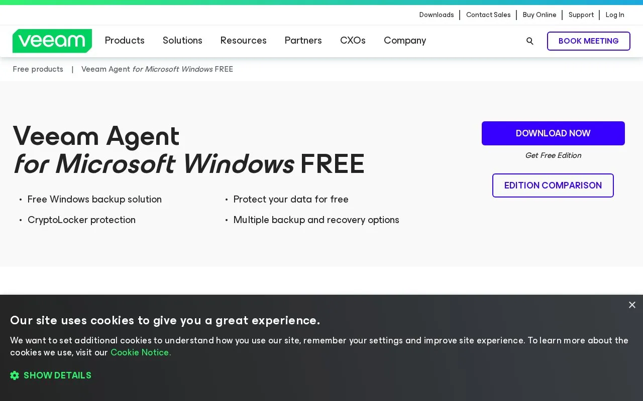 Veeam Agent Free homepage screenshot