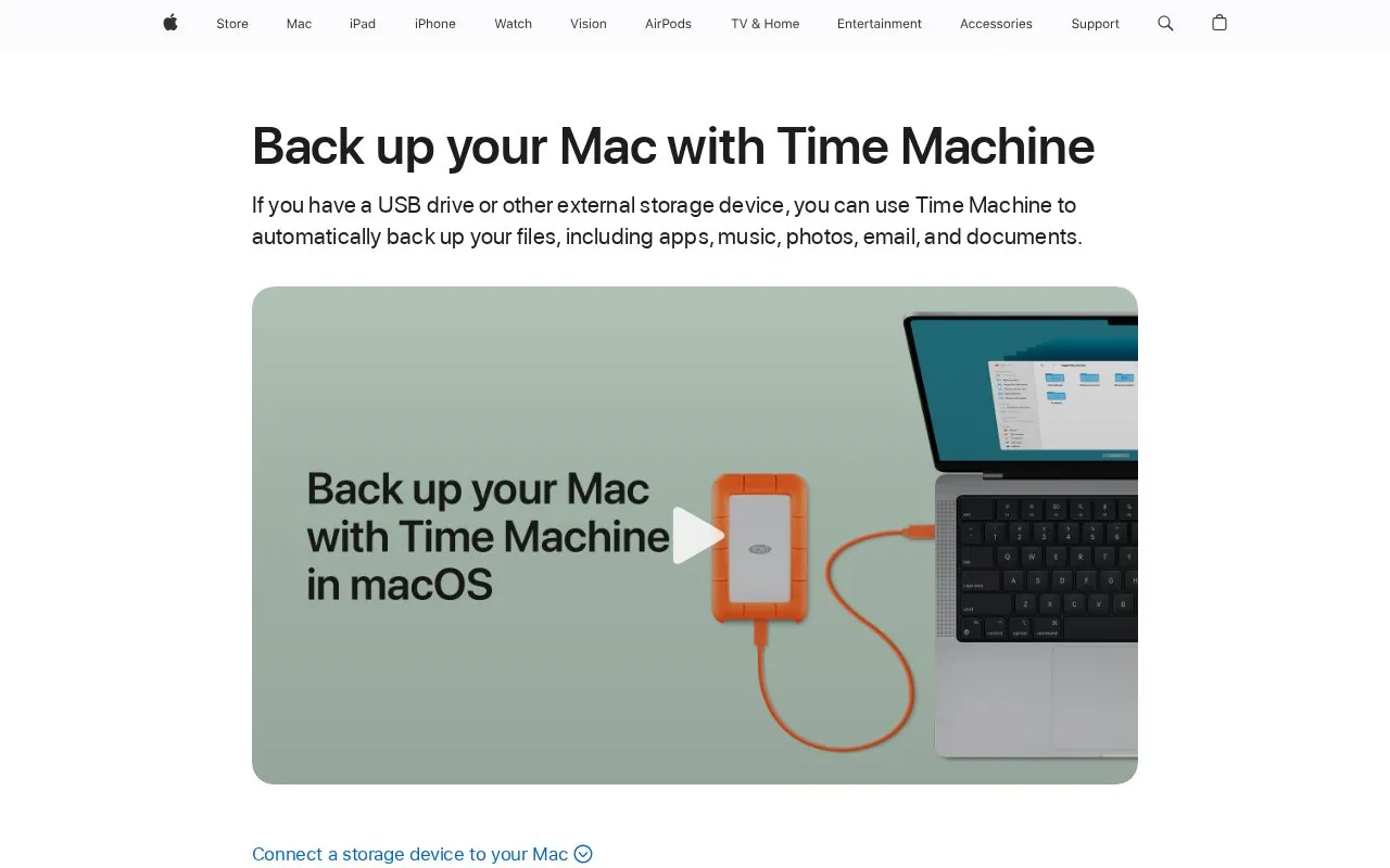 Time Machine homepage screenshot