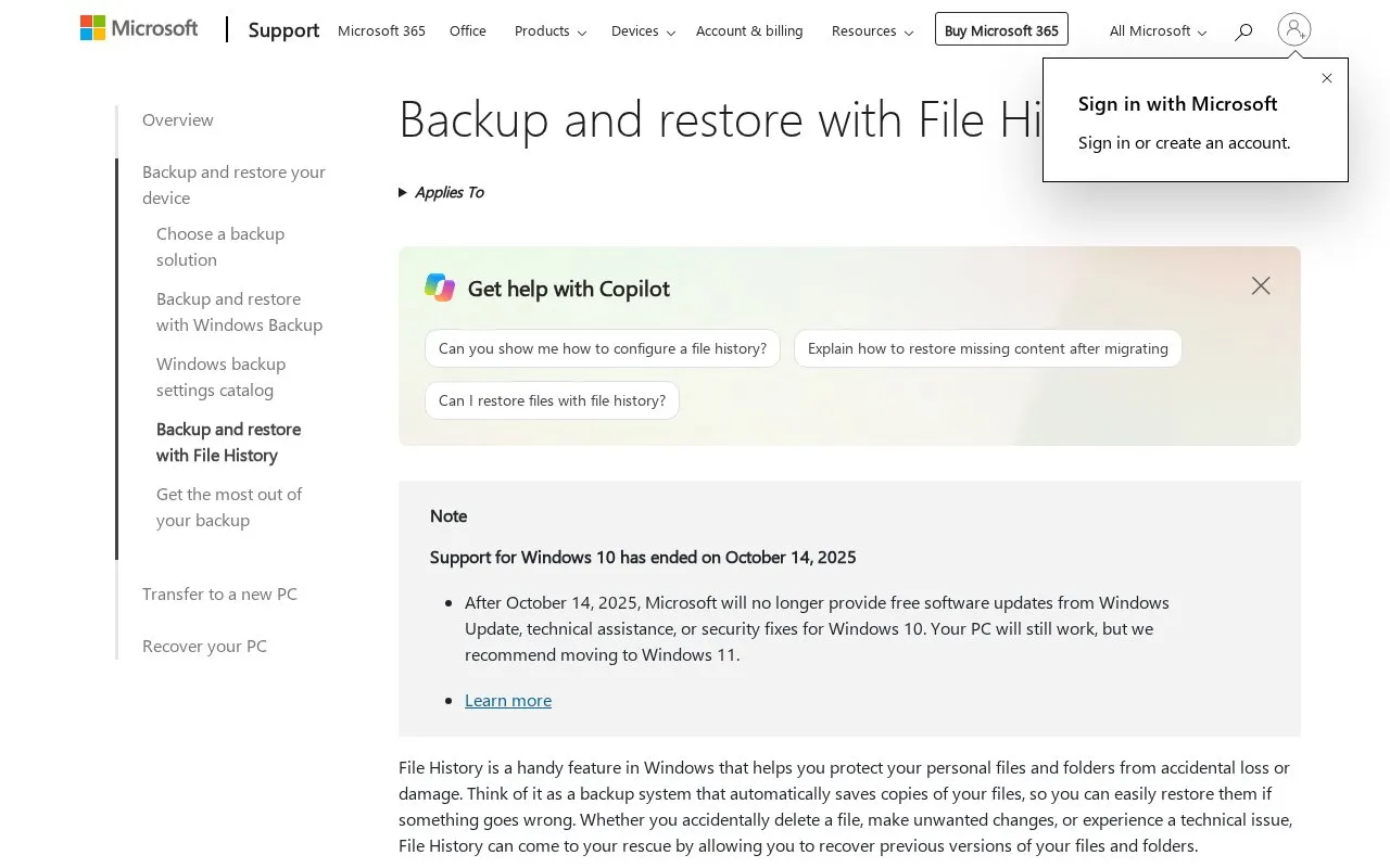File History homepage screenshot