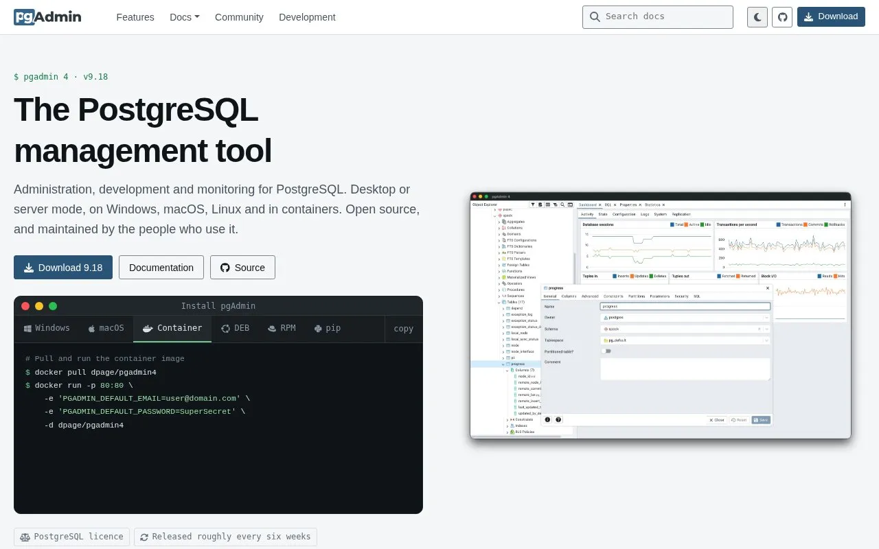 pgAdmin homepage screenshot