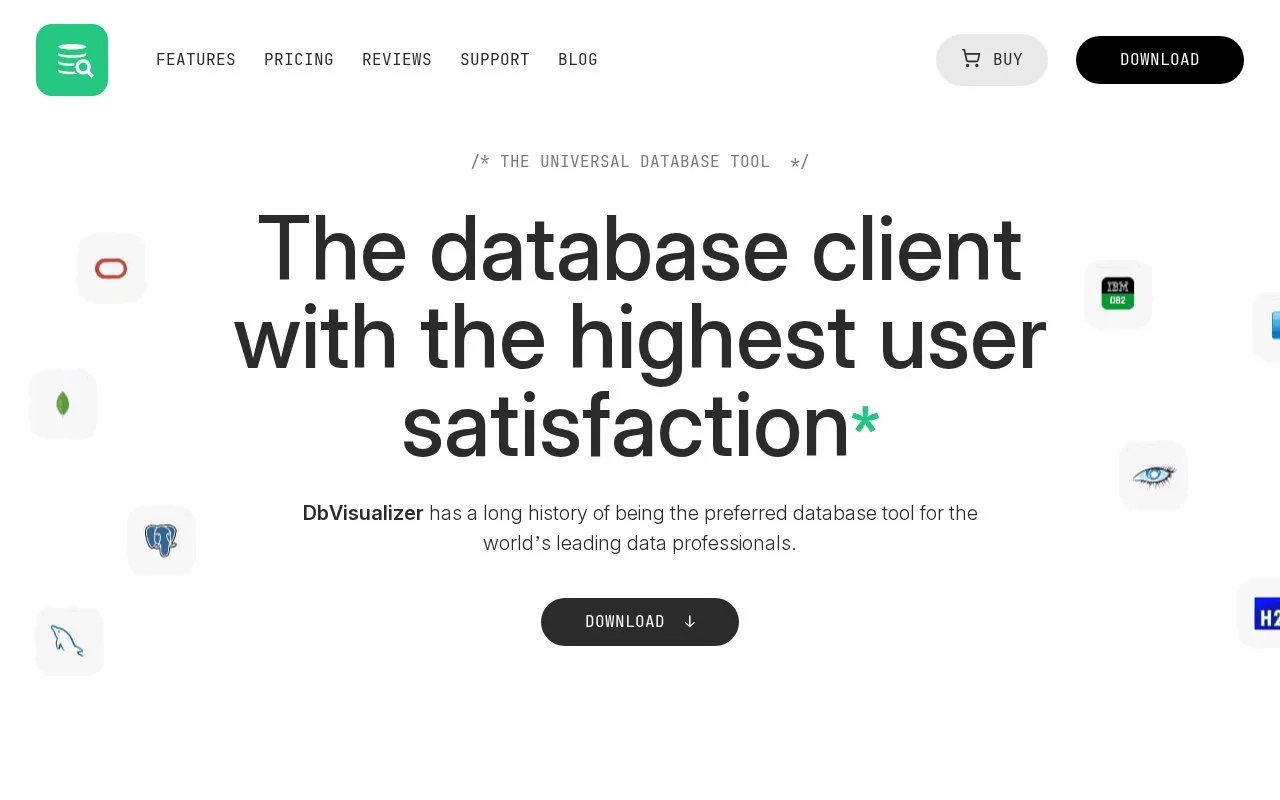 DbVisualizer Free homepage screenshot