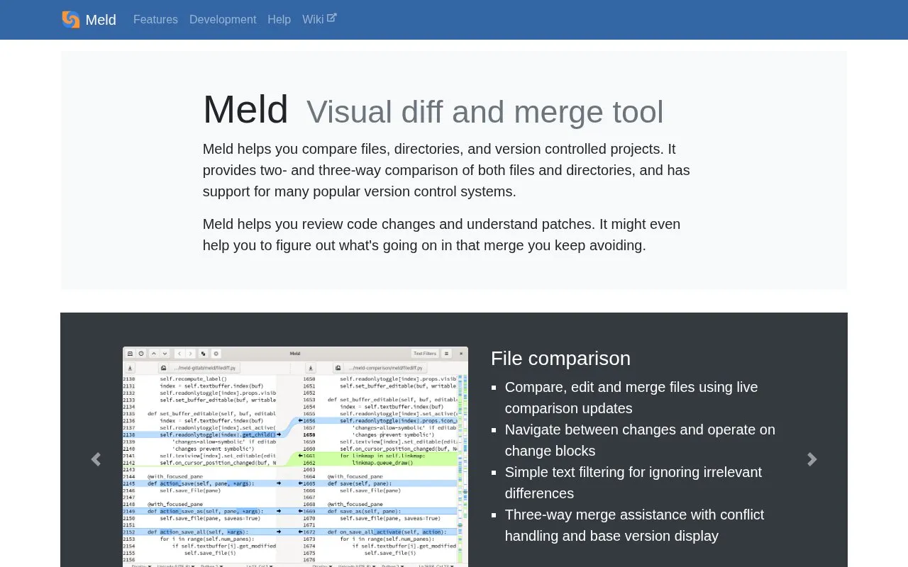 Meld homepage screenshot