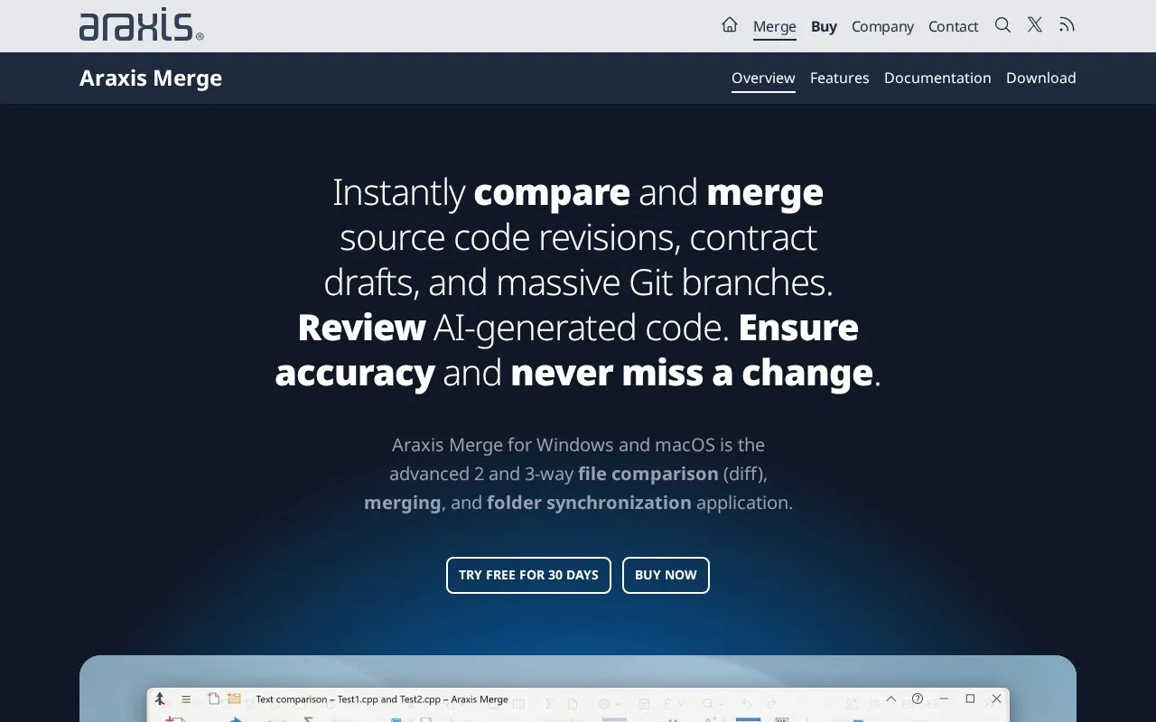 Araxis Merge homepage screenshot