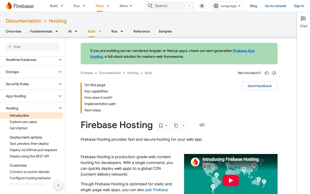 Firebase Hosting homepage screenshot
