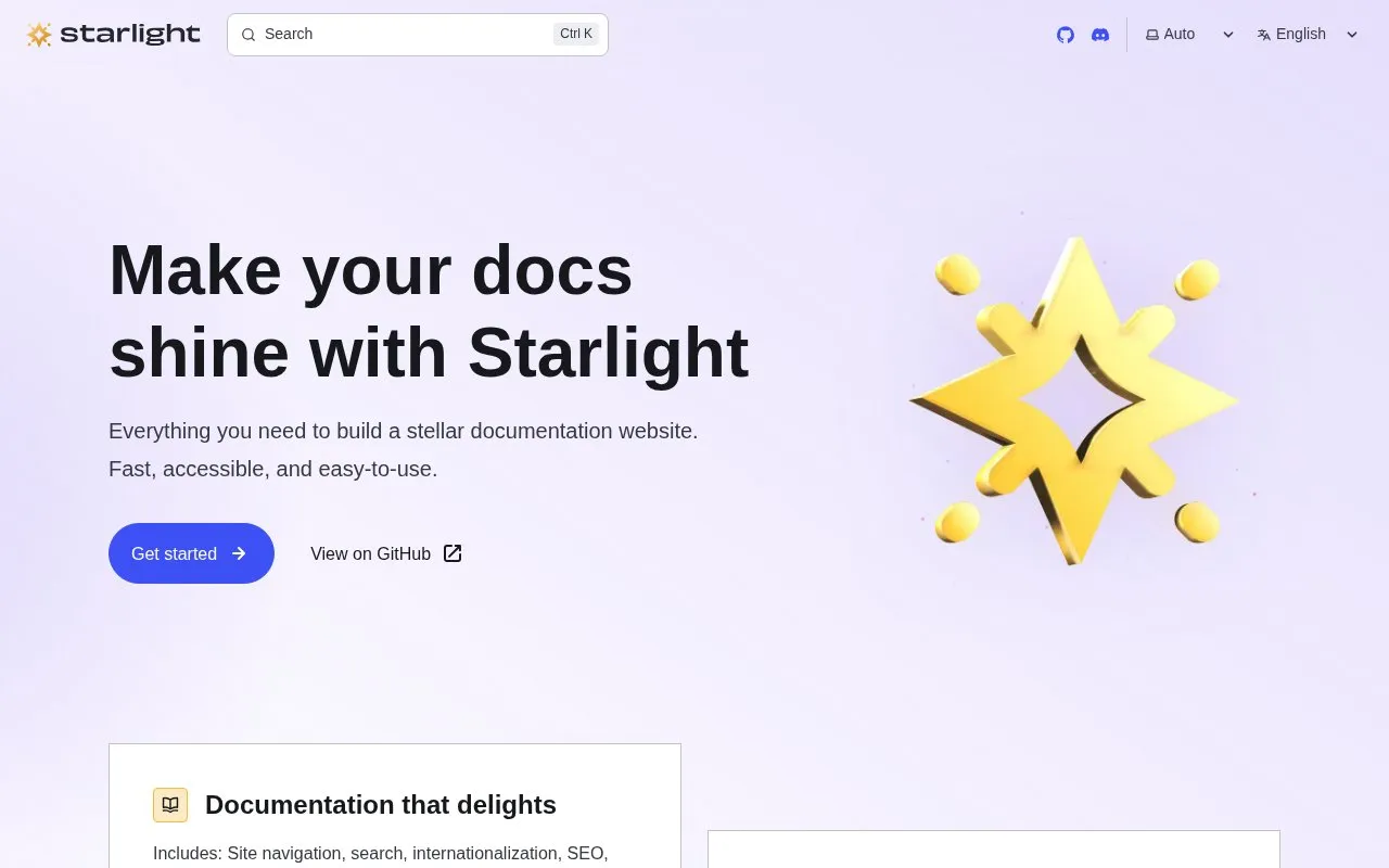 Starlight homepage screenshot