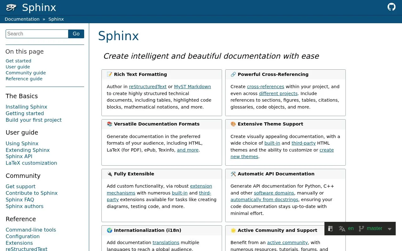 Sphinx homepage screenshot