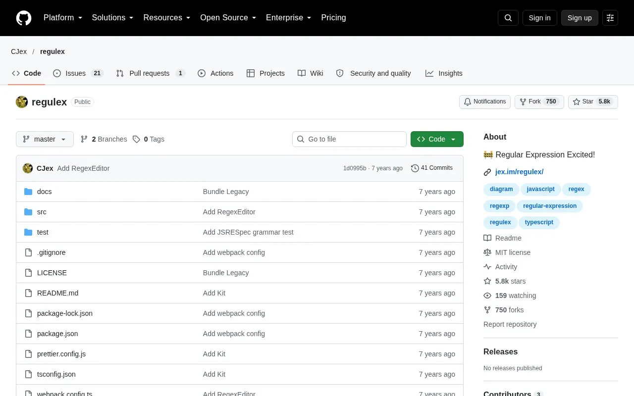 Regulex homepage screenshot