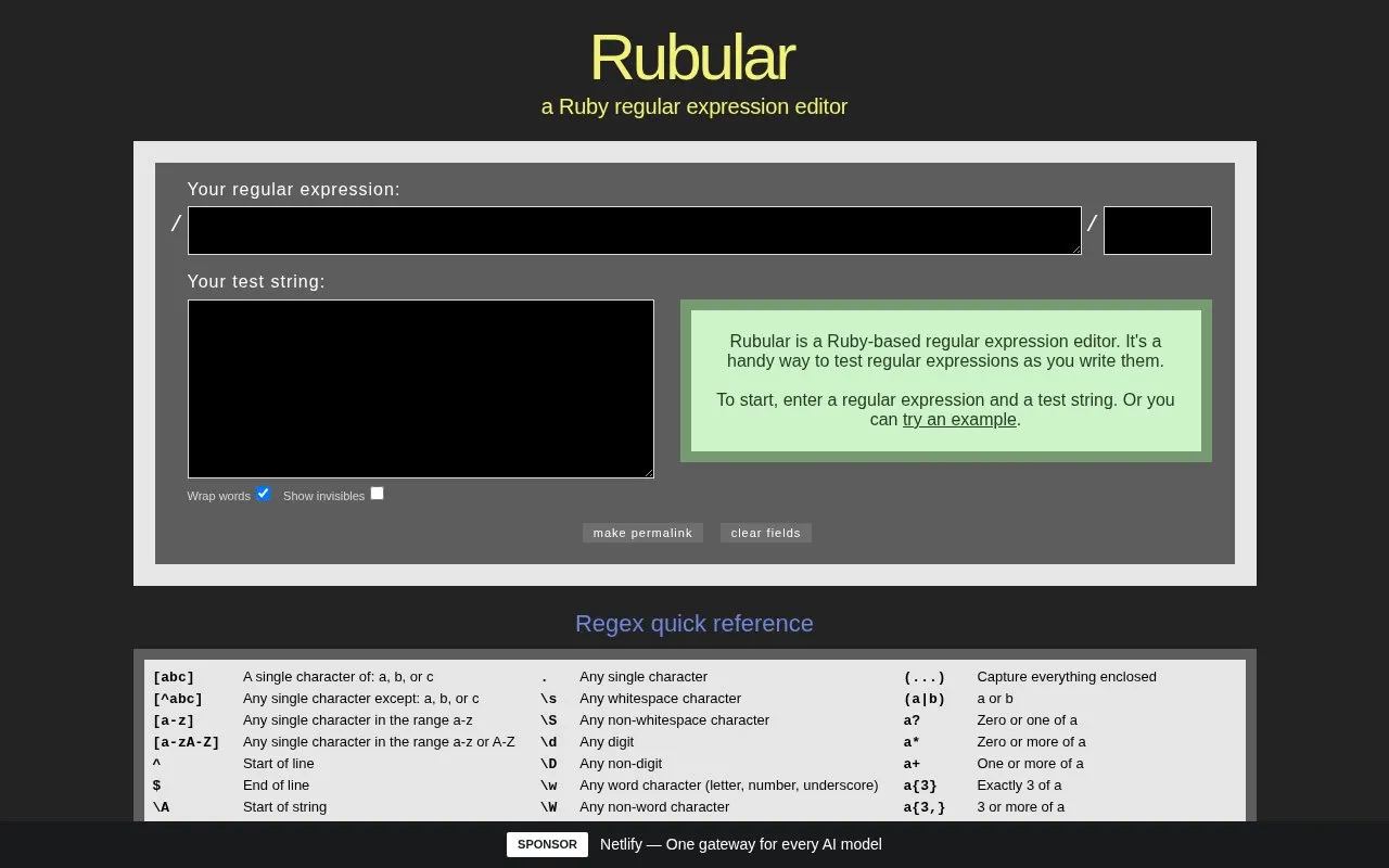 Rubular homepage screenshot