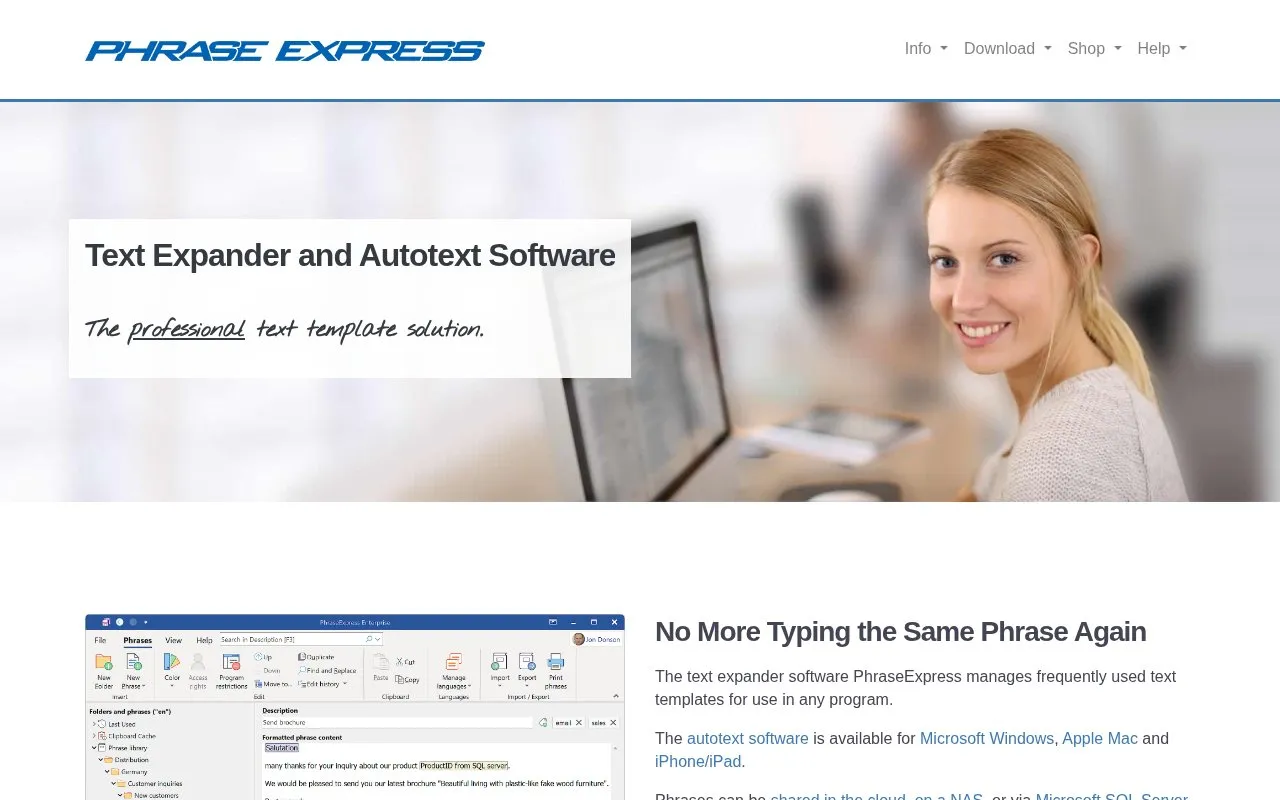 PhraseExpress homepage screenshot