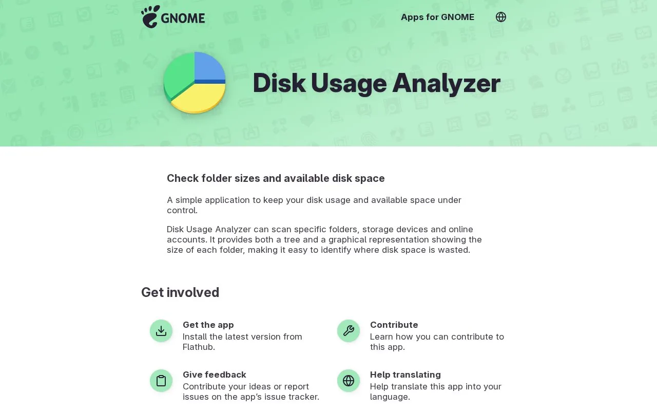 GNOME Disk Usage Analyzer homepage screenshot