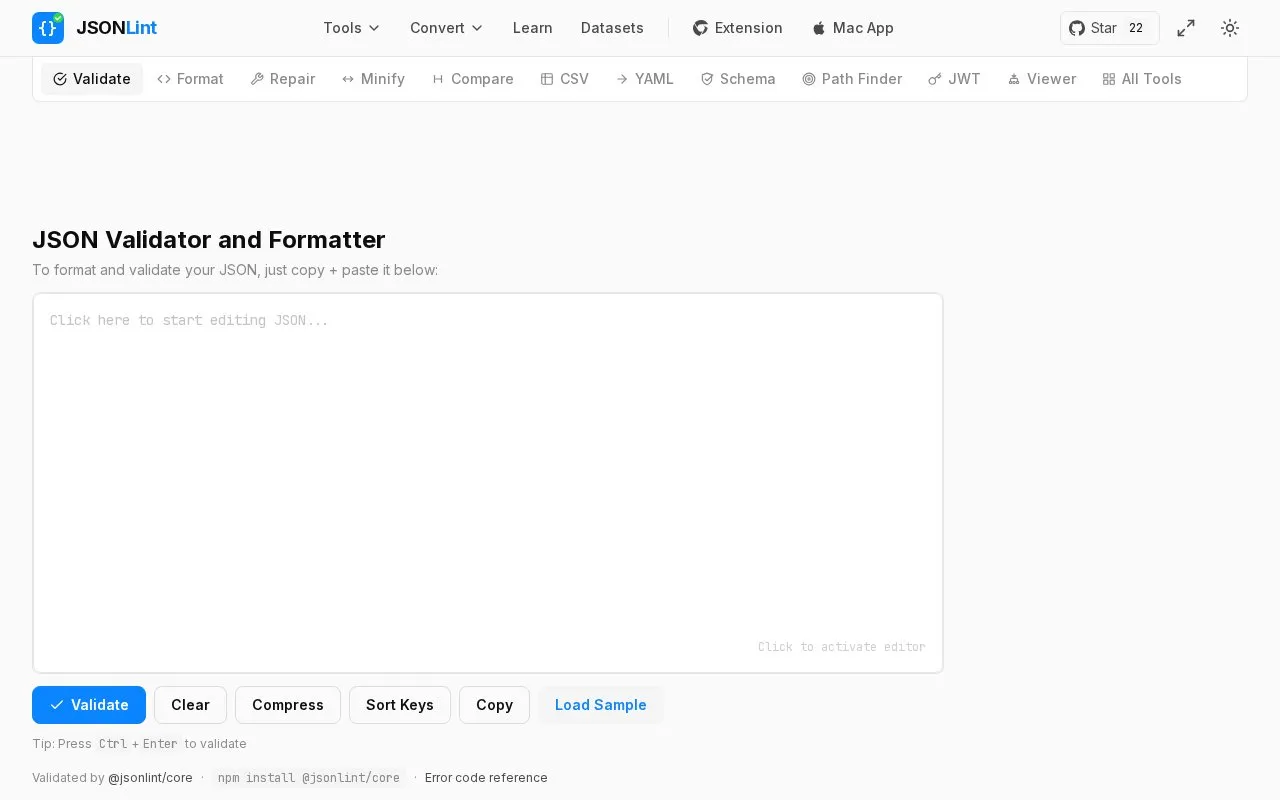 JSONLint homepage screenshot