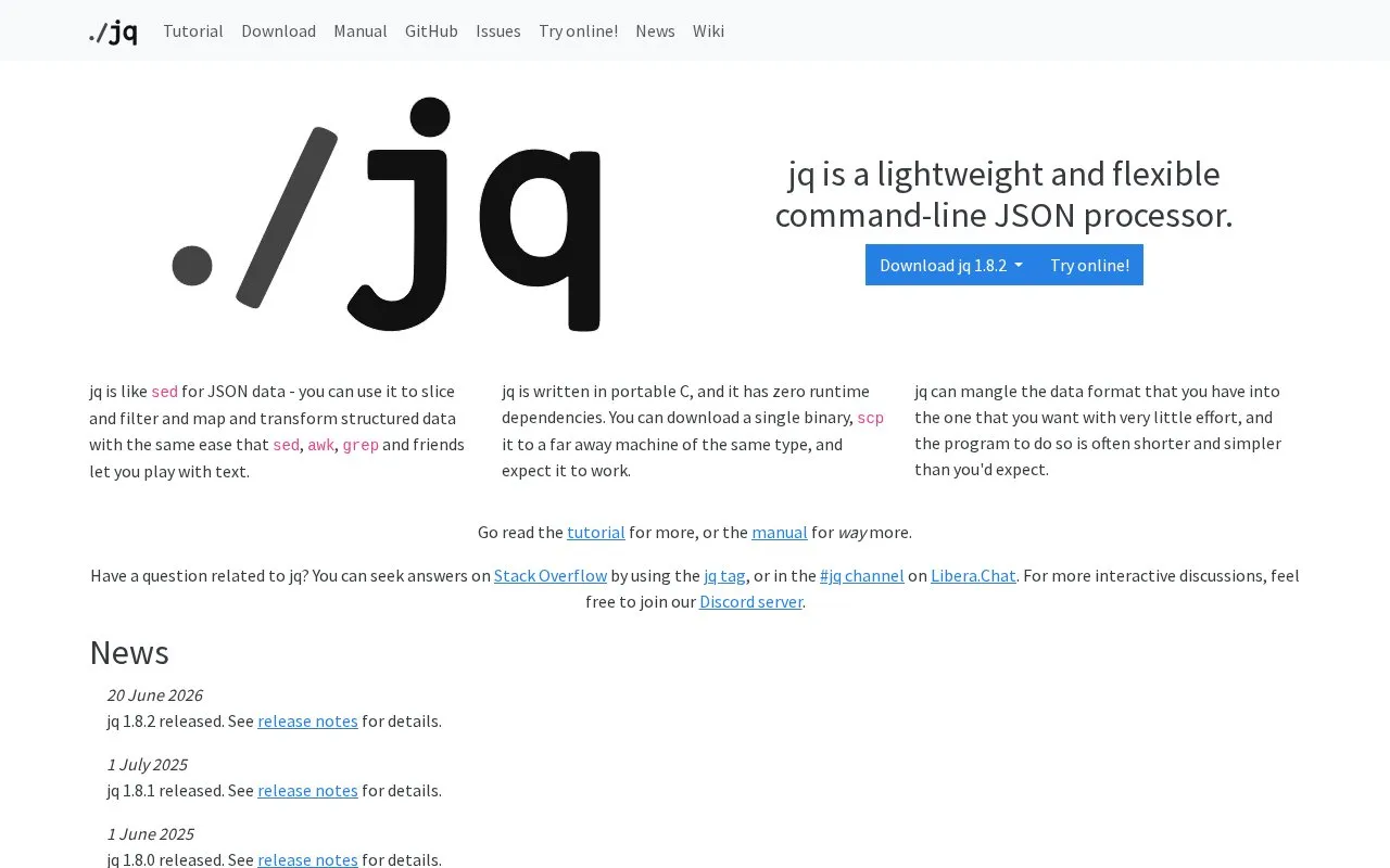 jq homepage screenshot