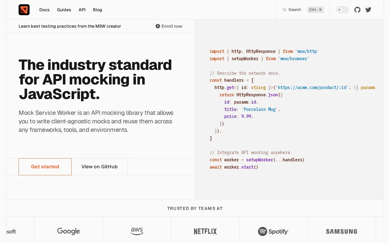 Mock Service Worker homepage screenshot