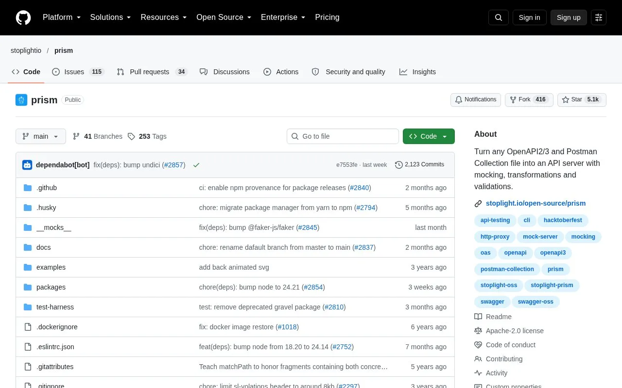 Stoplight Prism homepage screenshot