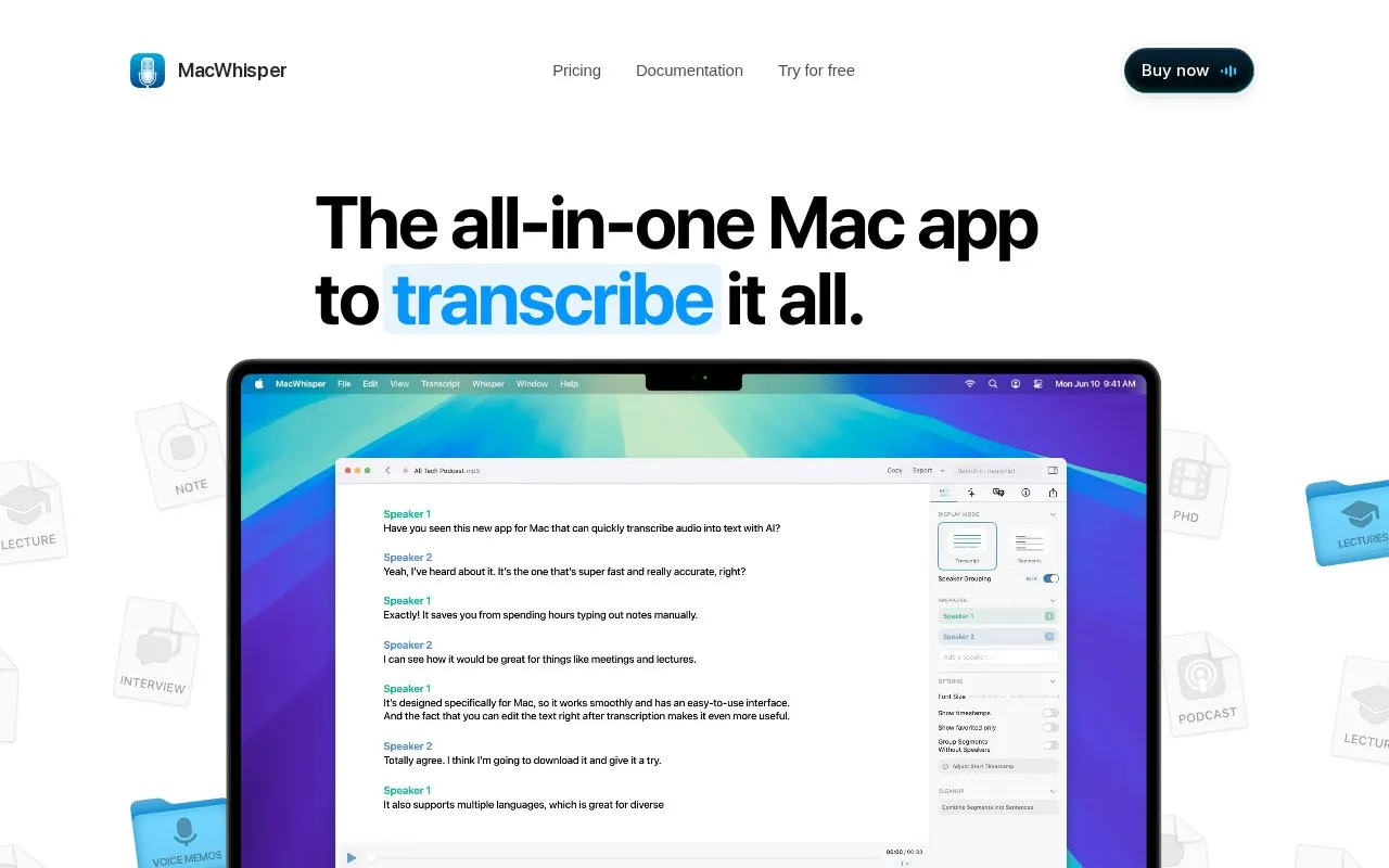 MacWhisper homepage screenshot