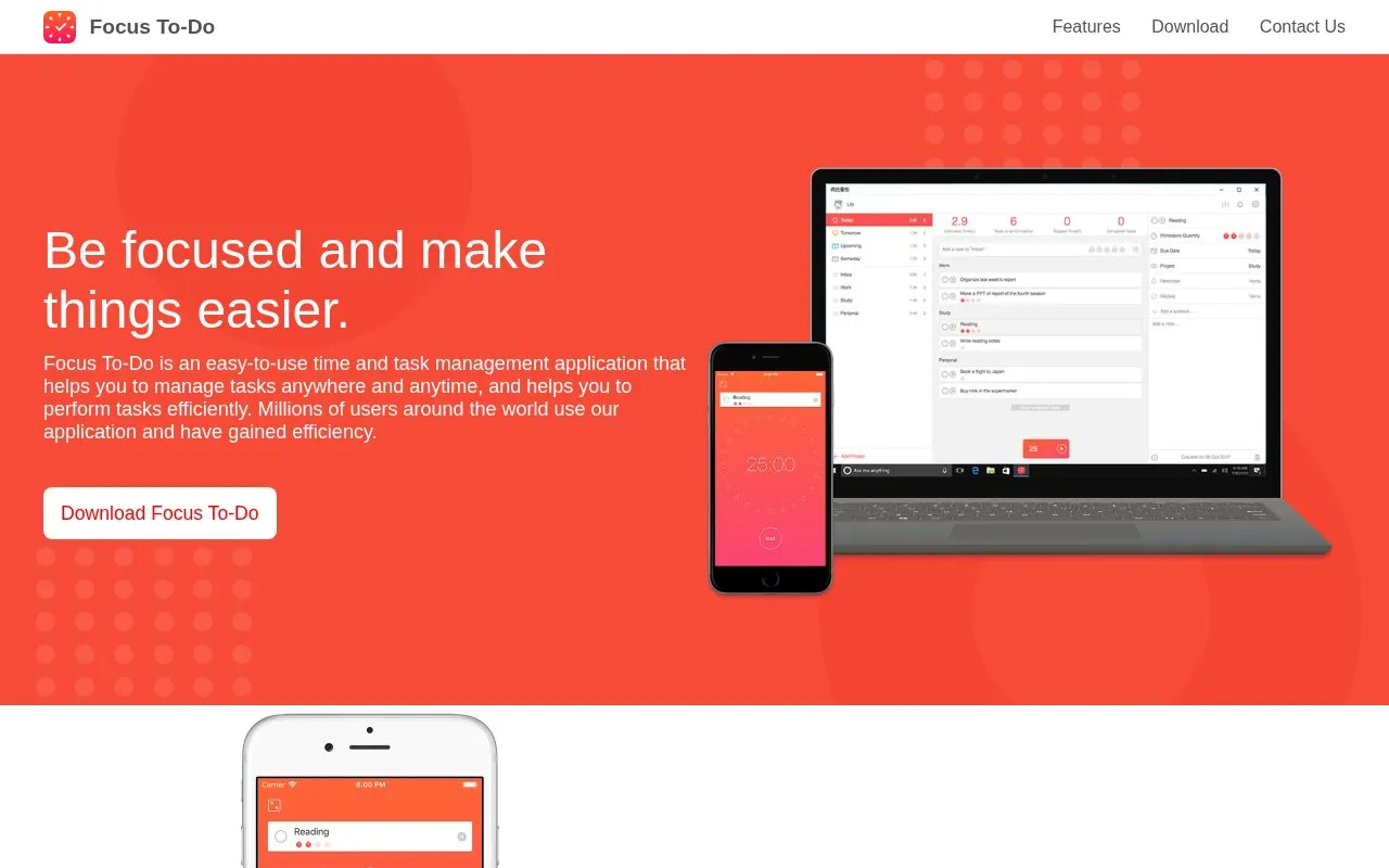 Focus To-Do homepage screenshot