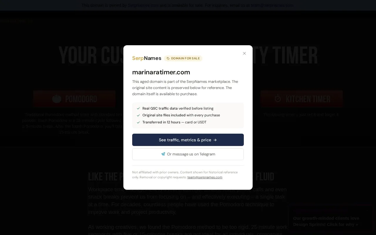 MarinaraTimer homepage screenshot