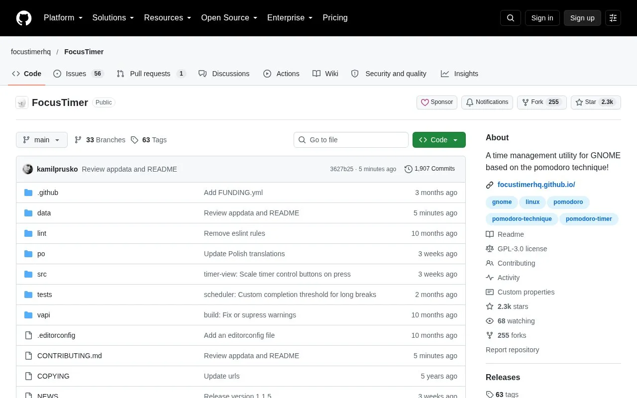 Focus Timer homepage screenshot