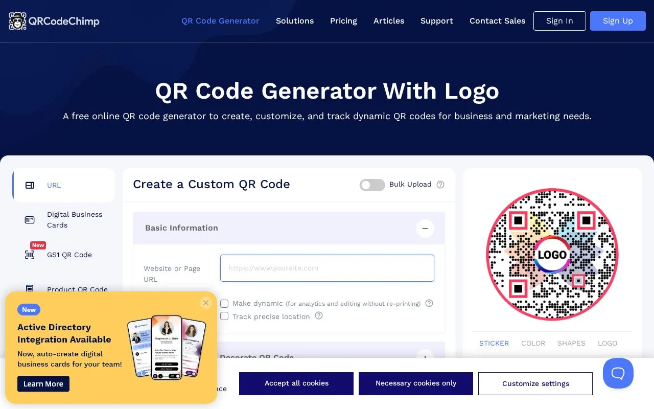 QR Code Chimp homepage screenshot