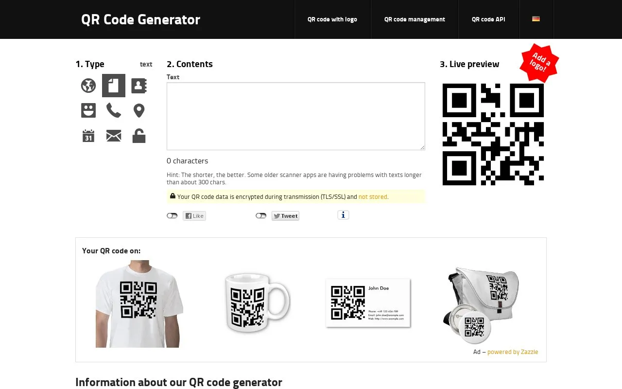 goQR.me homepage screenshot
