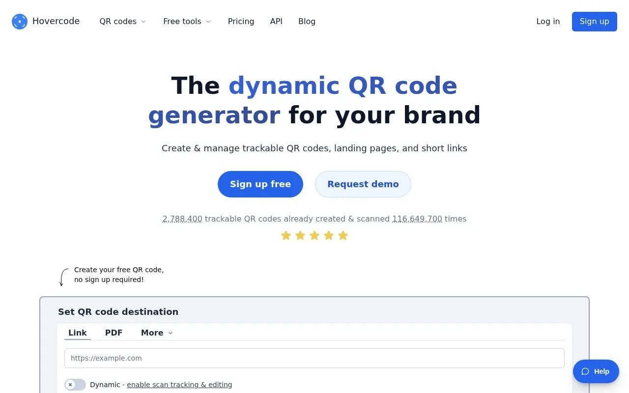 Hovercode homepage screenshot