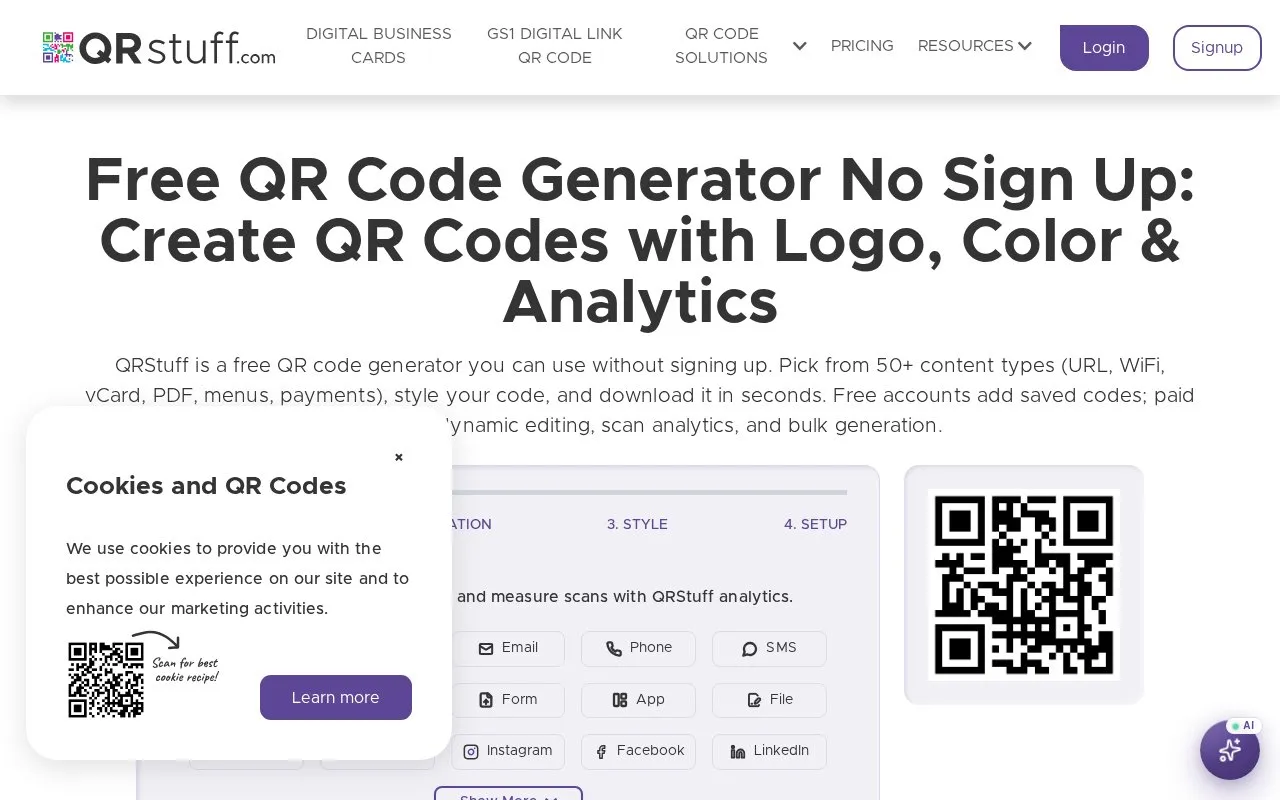 QRStuff homepage screenshot
