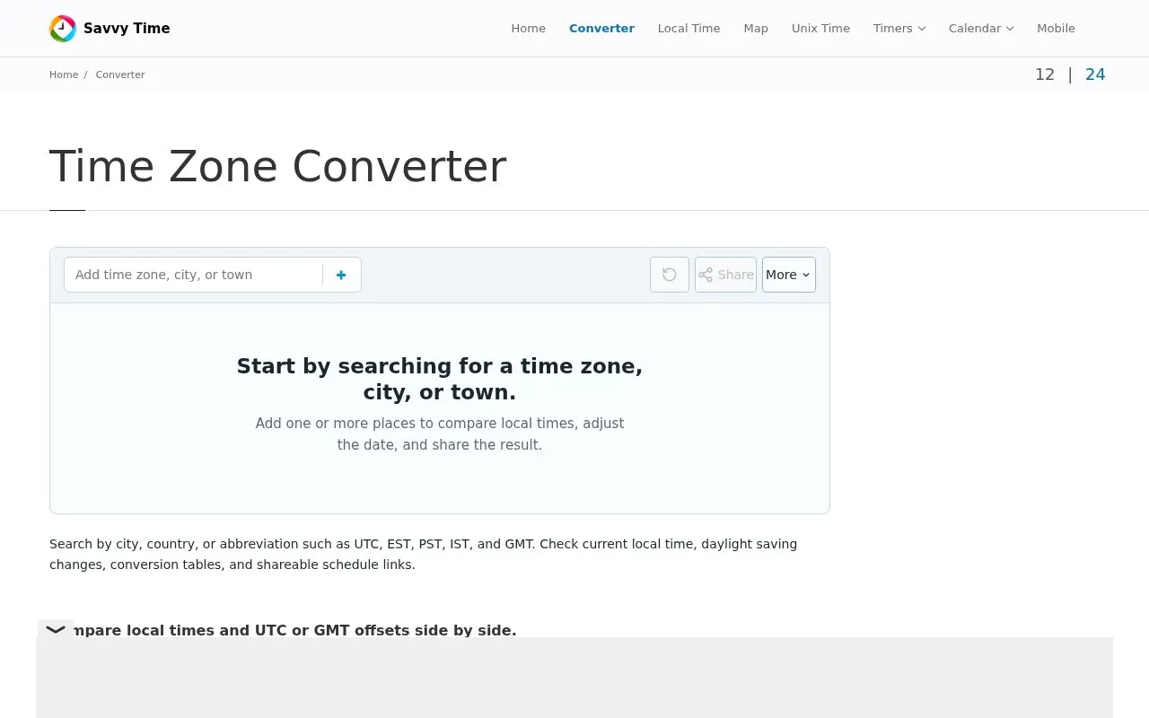 Savvy Time homepage screenshot