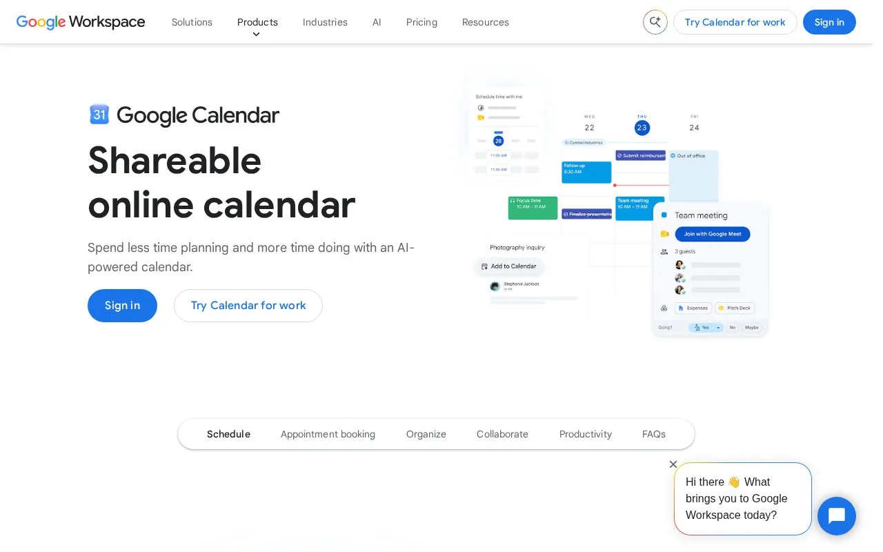 Google Calendar homepage screenshot