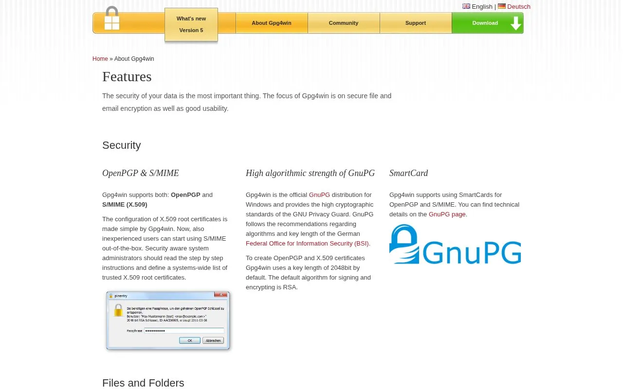 Gpg4win homepage screenshot