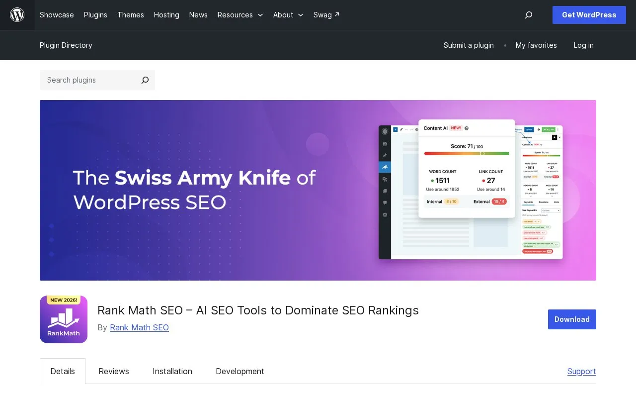 Rank Math homepage screenshot